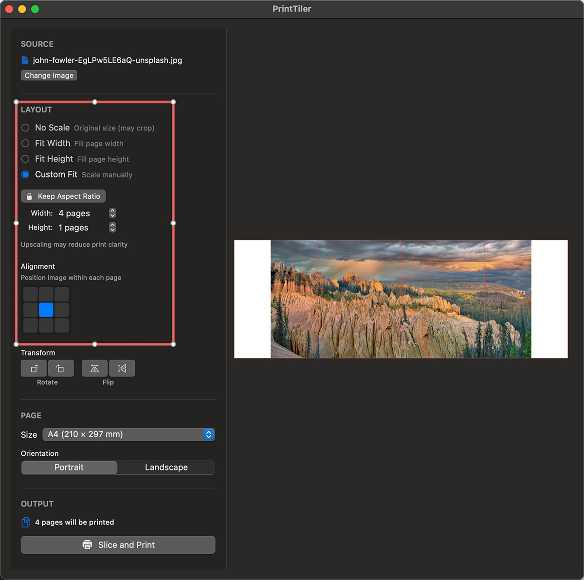 Fit mode options in PrintTiler Layout section